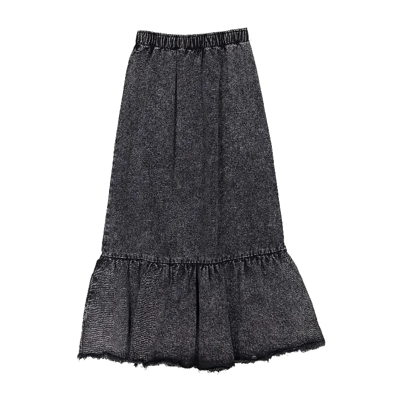  -Non-contact cat thermometerL by Ladida Black Denim Ruffle Maxi Skirt