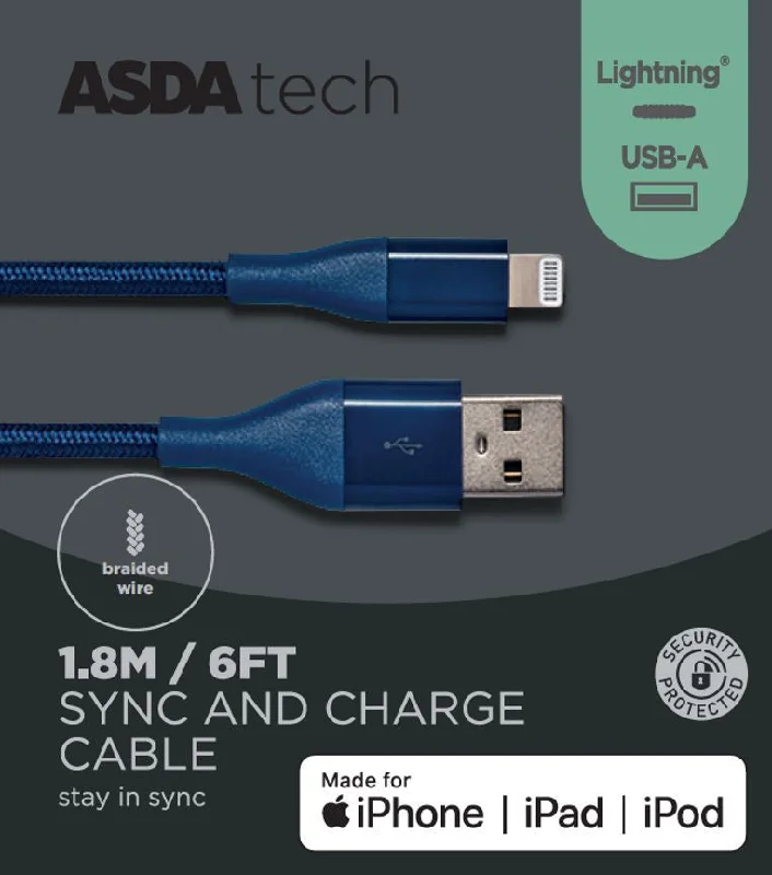 - Winter warm clothes for short-haired dogsASDA Tech Lightning Cable - Braided Blue 1.8m