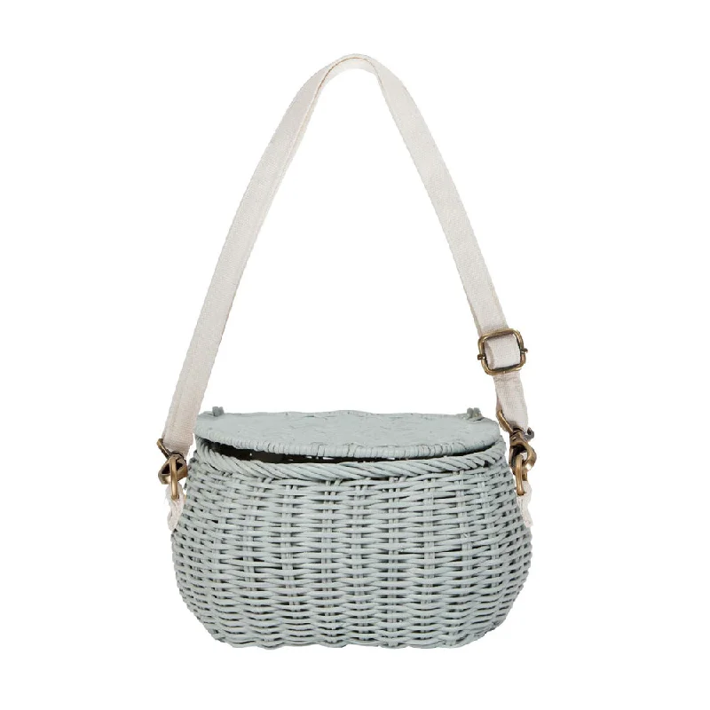 ---Olli Ella Mini Chari Rattan Bag - Vintage Blue