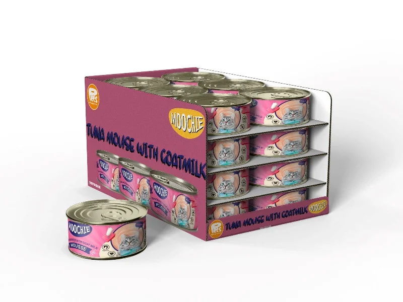 - Postoperative pet anti-licking Elizabethan collarMoochie Tuna Mousse With Goatmilk Mousse 24X85G. Can