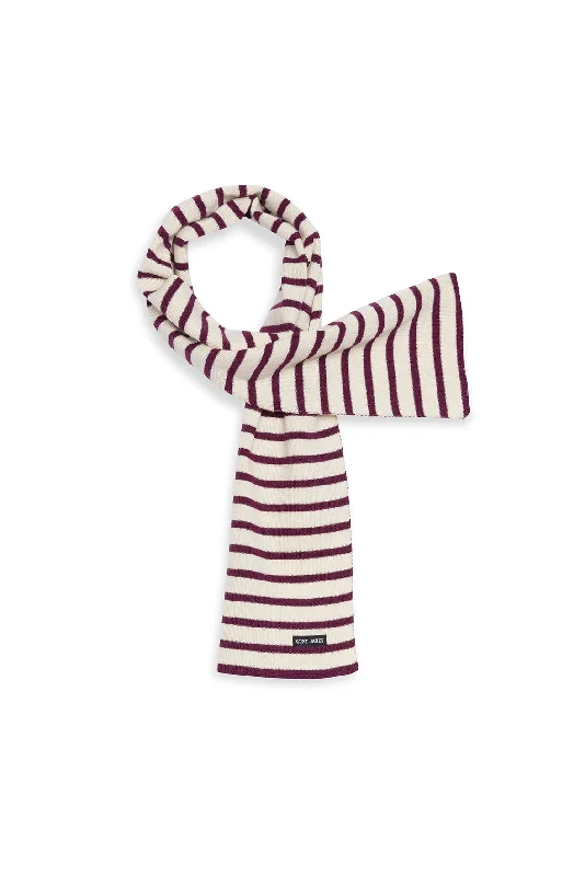 ---Striped scarf - in pure new wool (ECRU/PRUNE)