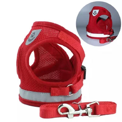 - Organic cotton dog bibsSmall Dog Vest Harness and Lead Set Red Mesh Reflective