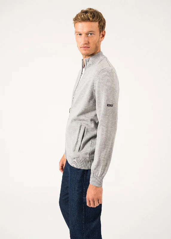 - Air box TSA certified check-inColorado zipped cardigan - high-necked, in merino wool (GRIS/NAVY)