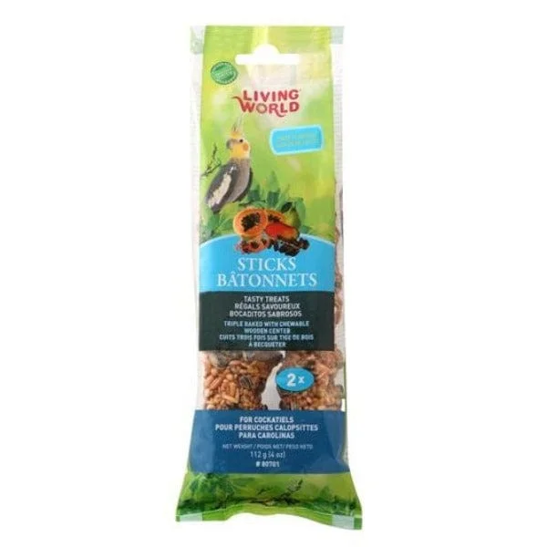    - Natural ingredient cat food   -Fish-containing dog foodLiving World Fruit Flavour Cockatiel Treat Sticks